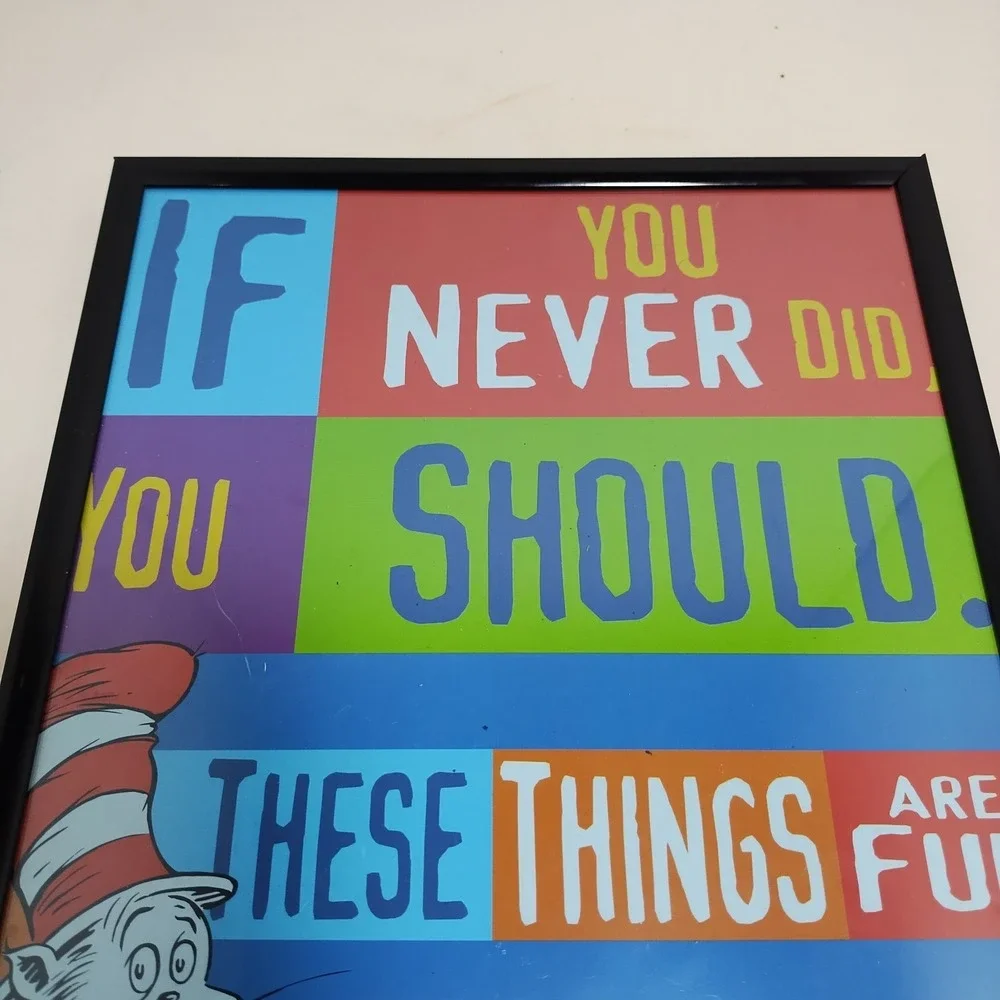 2 Dr. Seuss Framed Quote Wall Art Print Hanging Decor 12.5x8.5‎ Set Lot Of 2